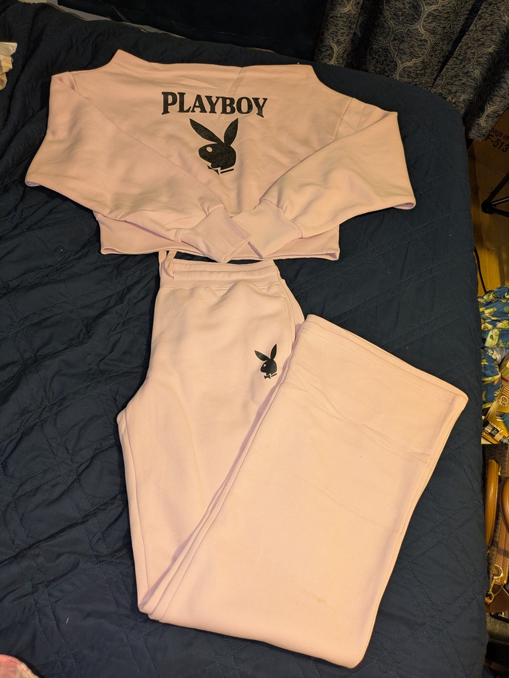 PLAYBOY Pink Logo Cropped Sweatshirt & Joggers SET